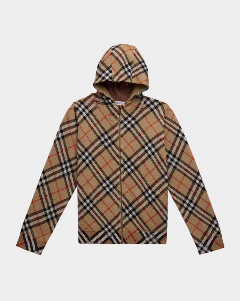 Boy's Jimmy Check-Print Hoodie, Size 3-14